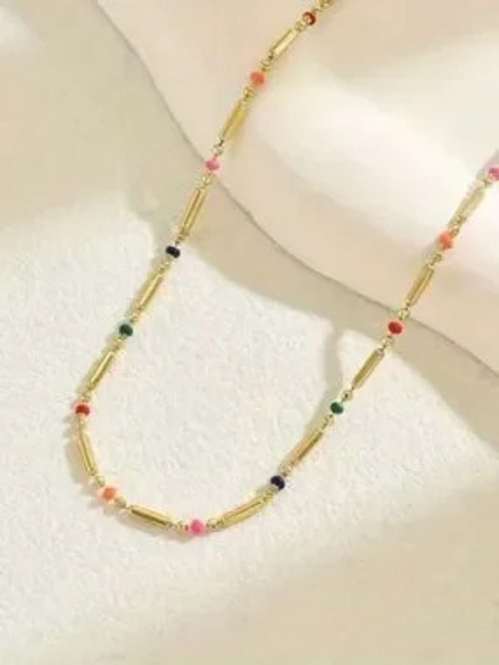 Gold Multicolor Bead Delicate Choker Necklace